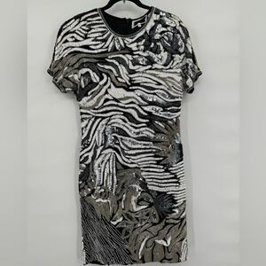 Barney's New York Vintage Size 10 Silk, Sequined & Beaded Dress. Shoulder‎ Pads